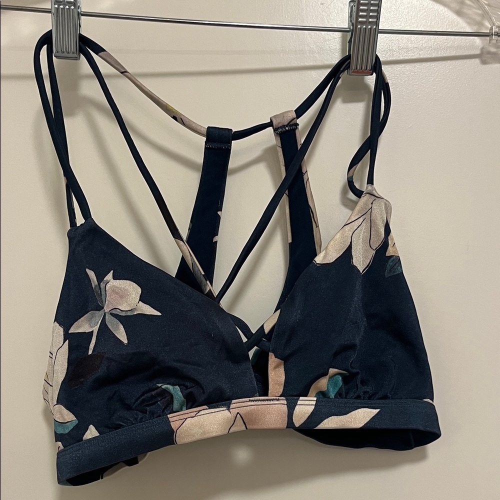 Athleta Navy Blue Floral Swim Top XS